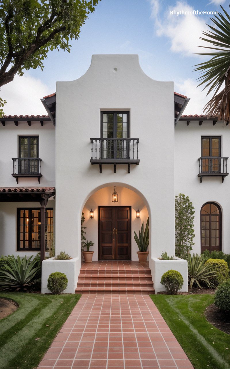 Curvilinear Gable Symmetrical Spanish Colonial Home