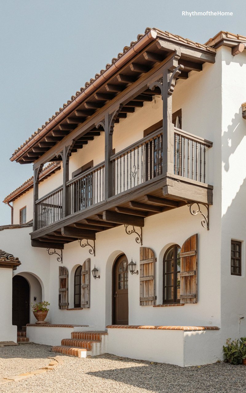 Rustic Timbered Balcony Spanish Colonial Home
