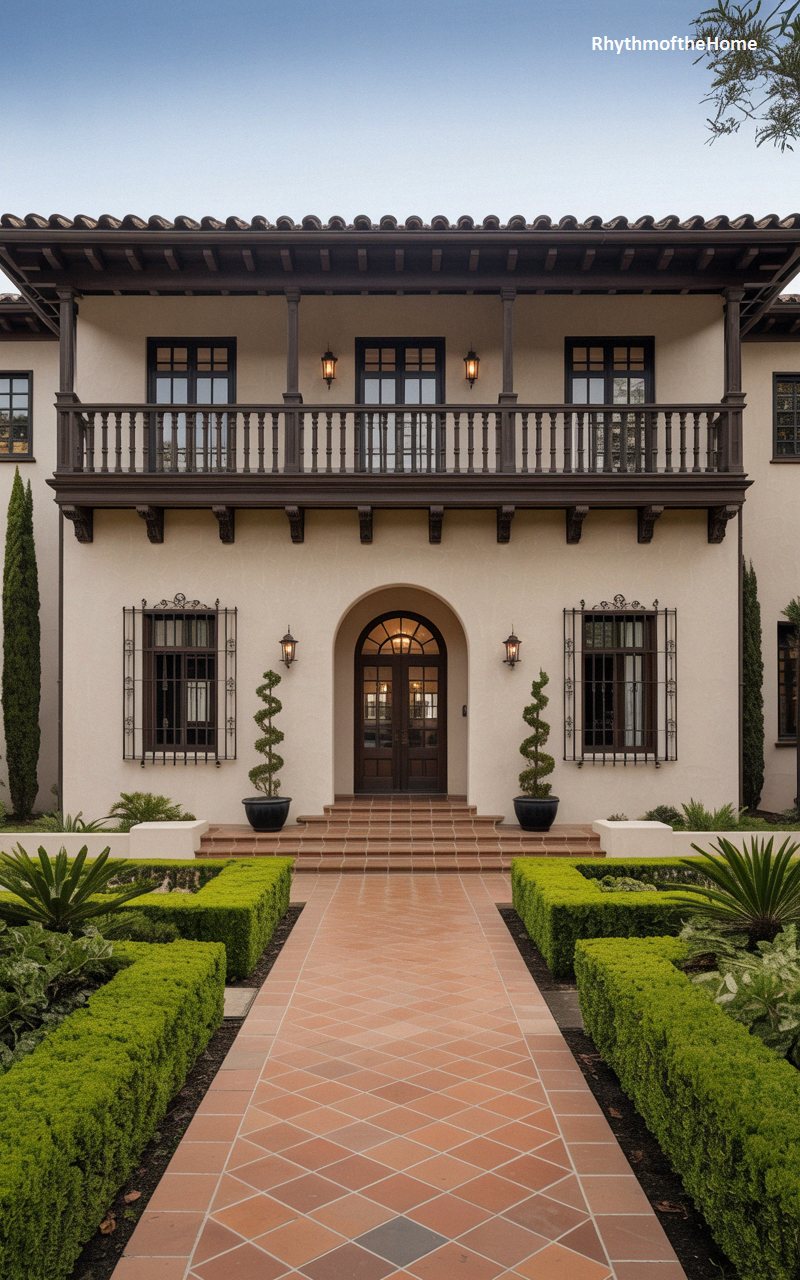 Formal Symmetrical Balcony Spanish Colonial Home