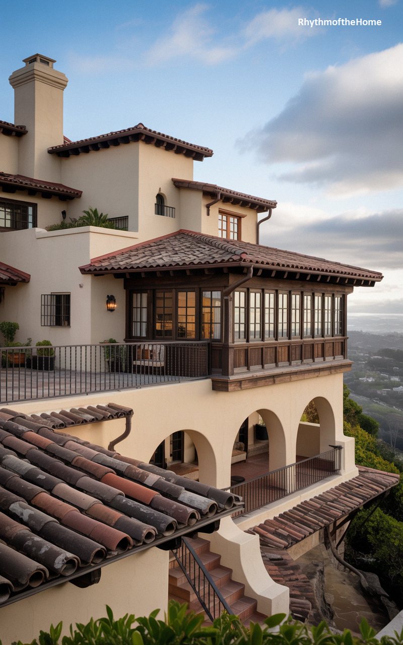 Cliffside Timbered Loggia Spanish Colonial Home