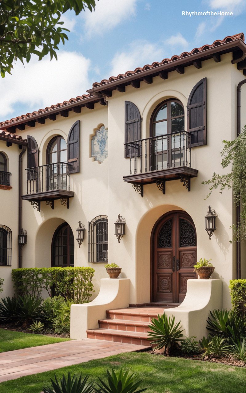 Ornate Details and Wooden Shutters on a Spanish Colonial Home