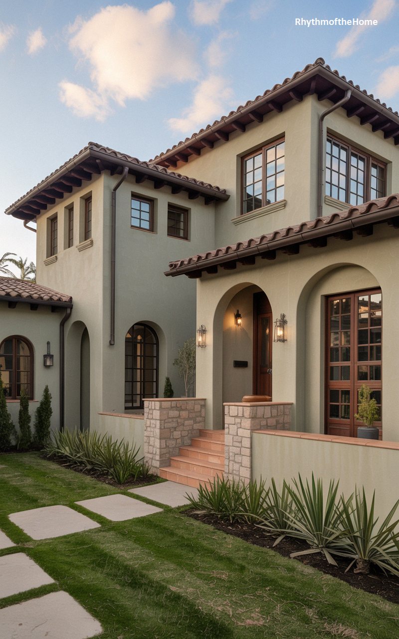 Subtle Sage Hues and Stone Accents on a Spanish Colonial Home