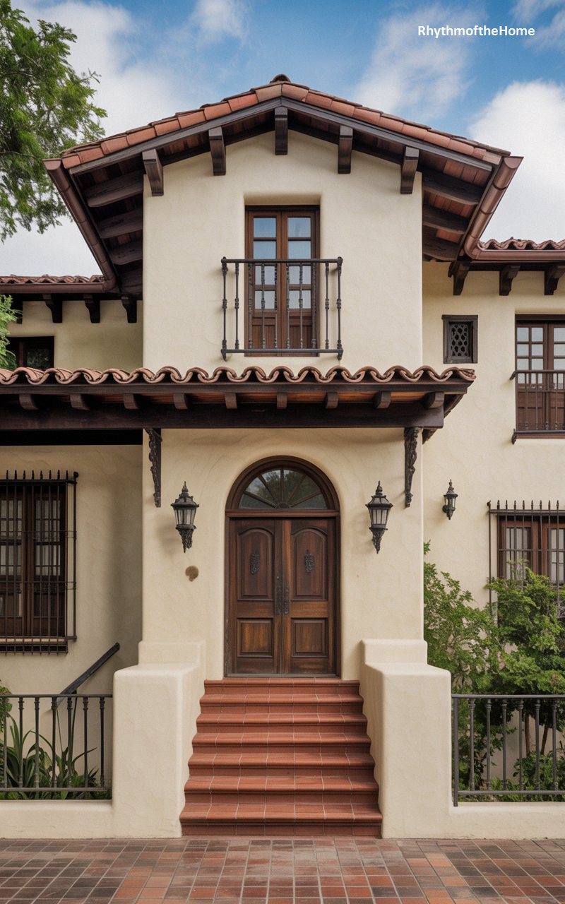 Striking Timber Balcony on a Classic Spanish Colonial Home