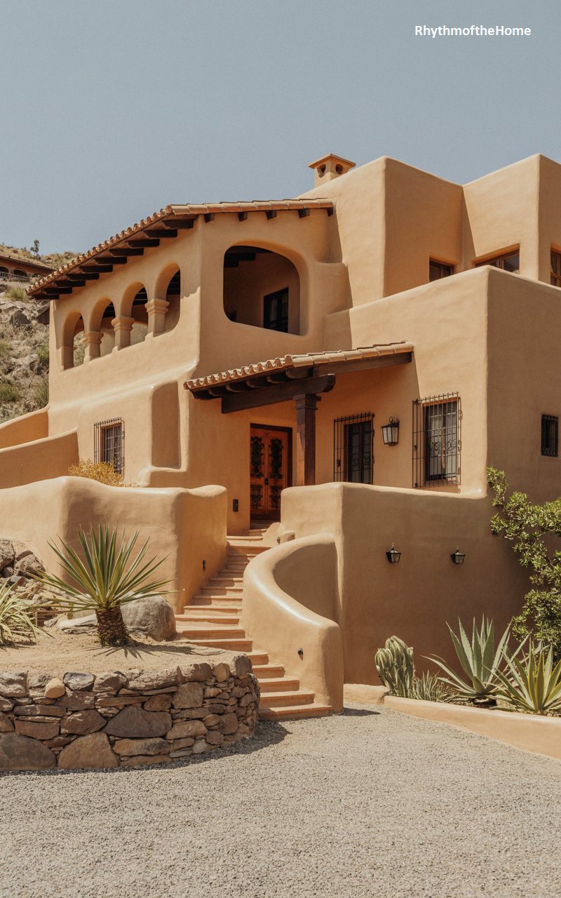 Sculpted Earth Tones of a Hillside Spanish Colonial Home