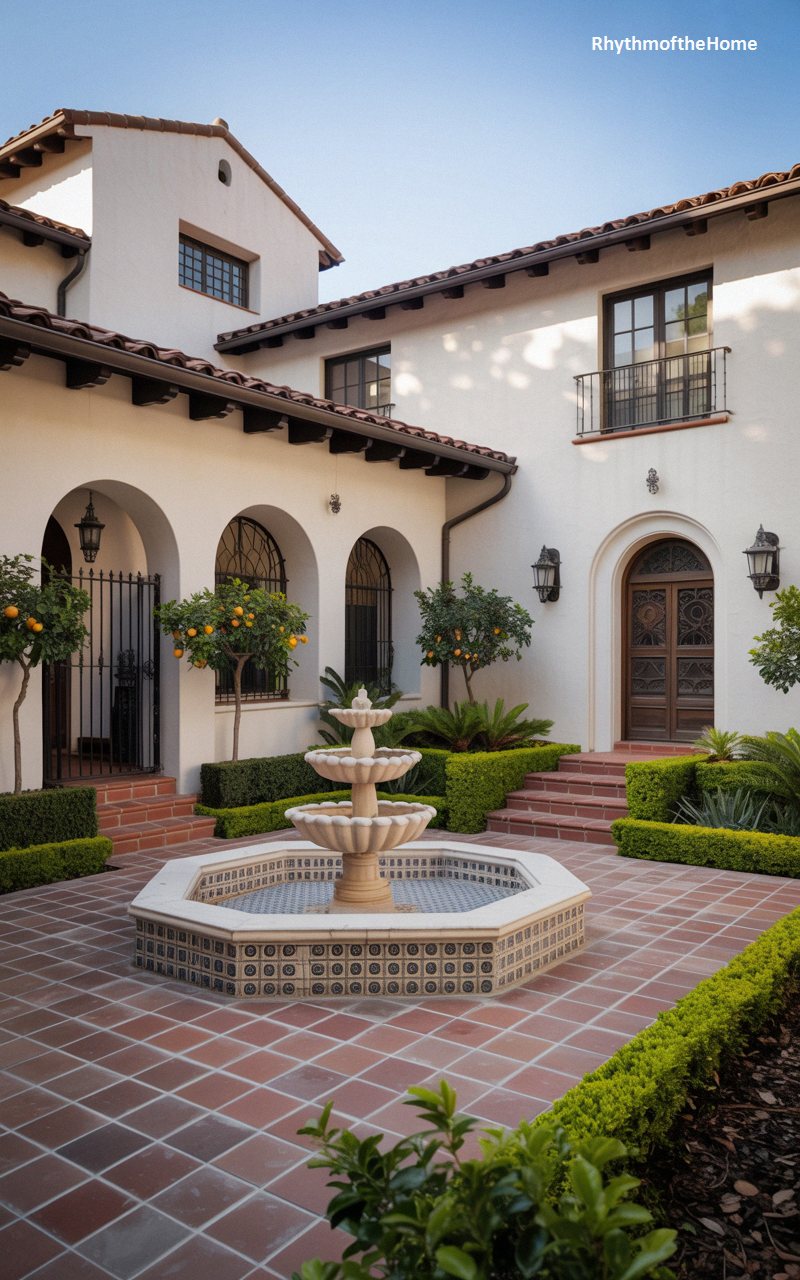 Classic Courtyard Fountain at an Elegant Spanish Colonial Home