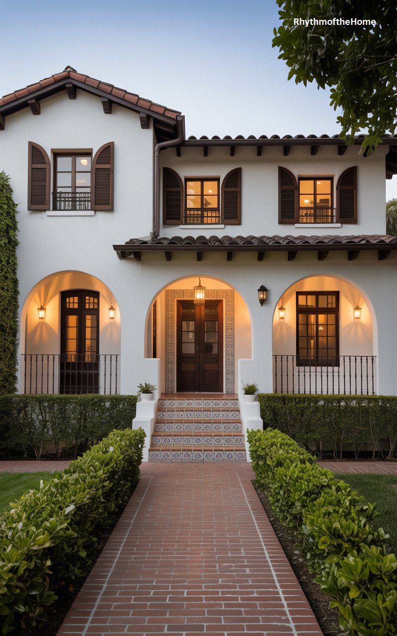 Twilight Arched Loggia Spanish Colonial Home