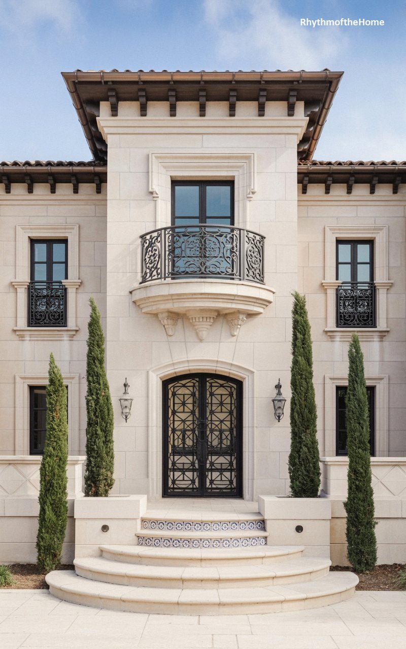 Formal Elegance and Wrought Iron Details on a Spanish Colonial Home