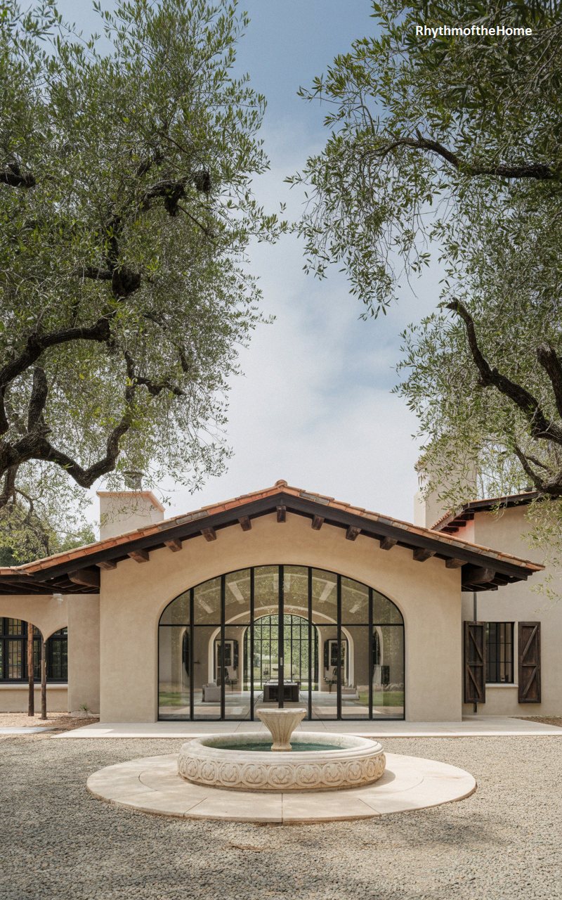 Grand Glass Archway and Heritage Oaks at a Spanish Colonial Home
