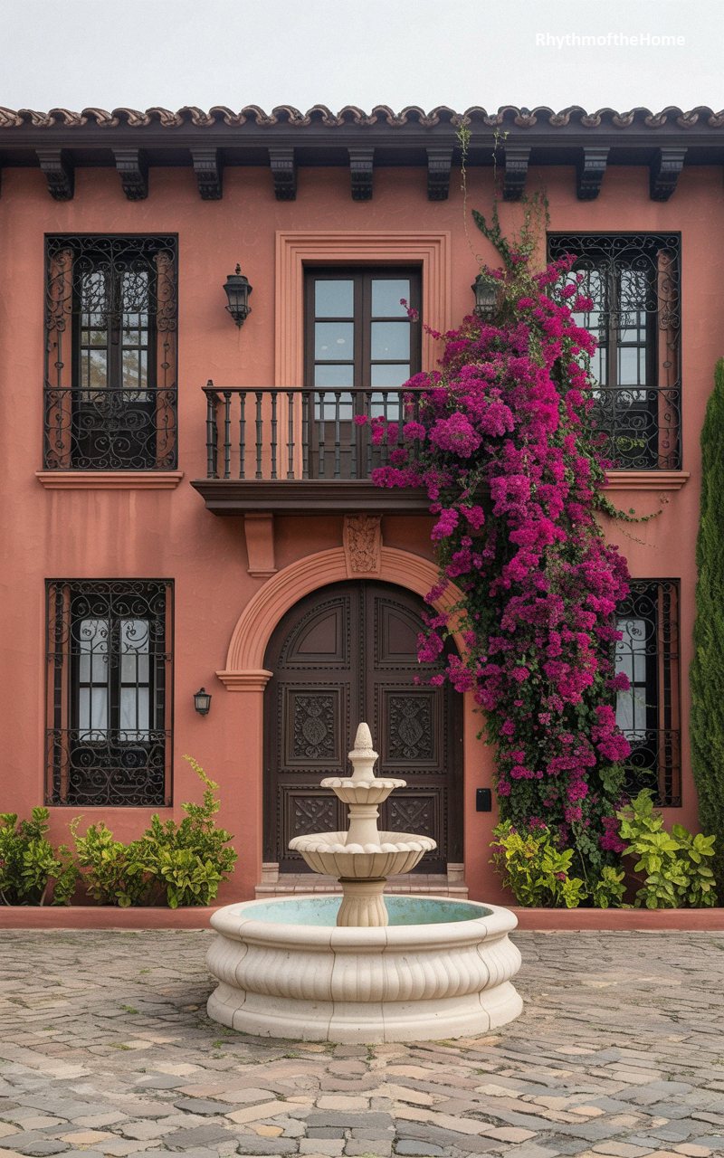Romantic Pink Stucco and Bougainvillea on a Spanish Colonial Home