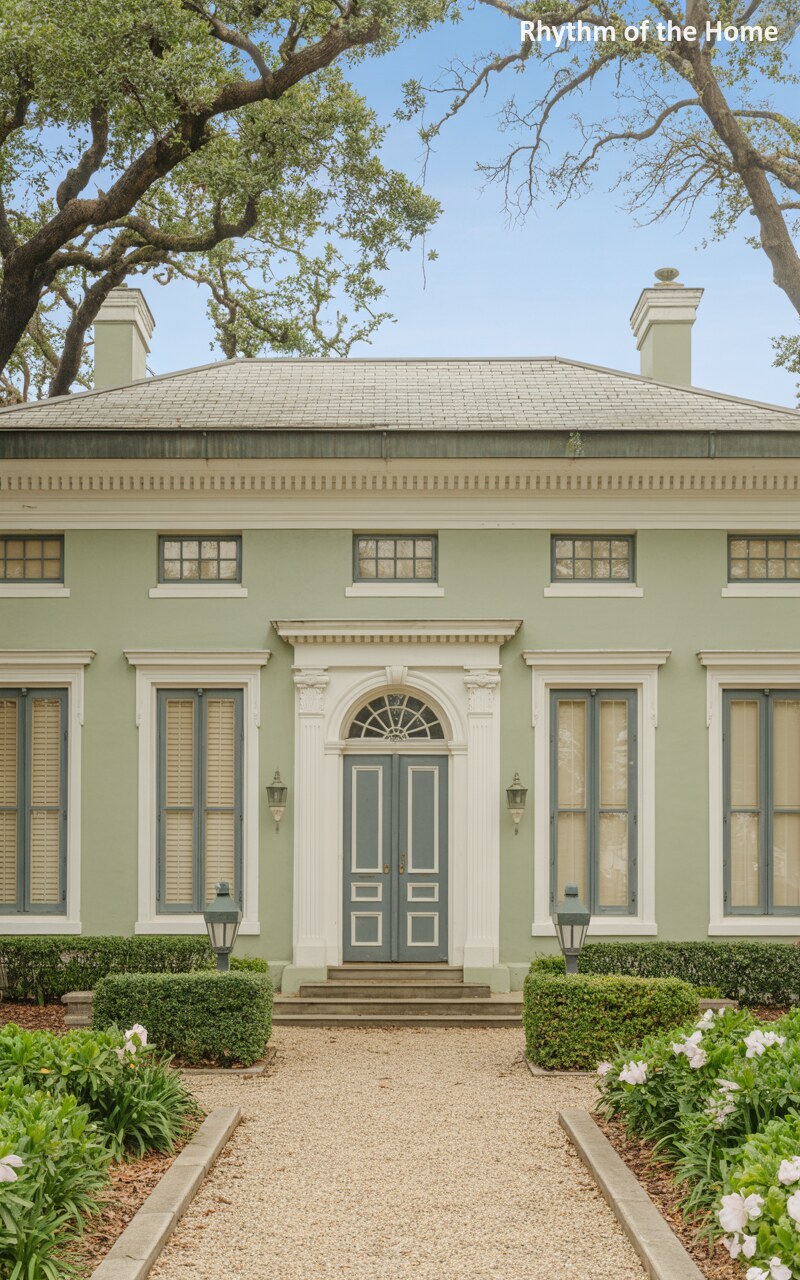 A Serene Sage Green Federal Home Facade