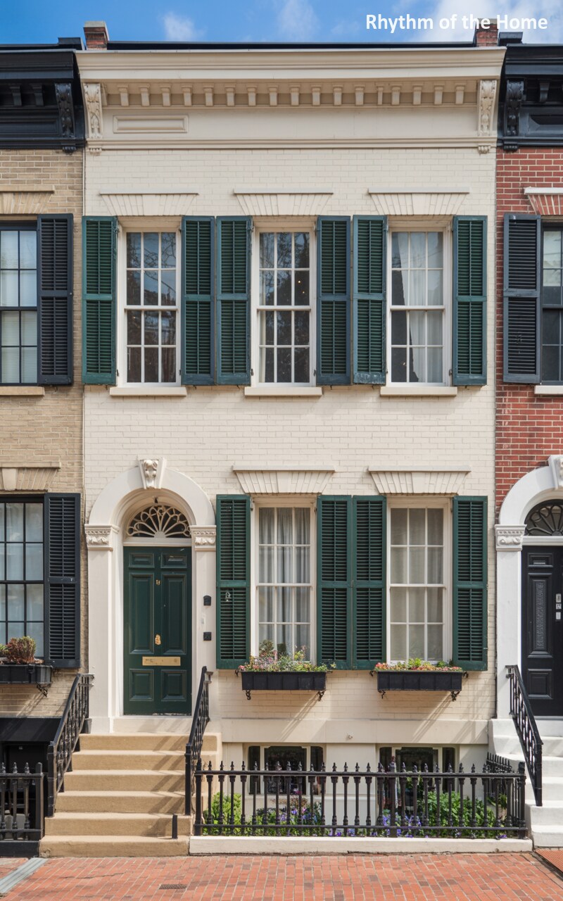Cream Facade and Green Shutters on a City Federal Home