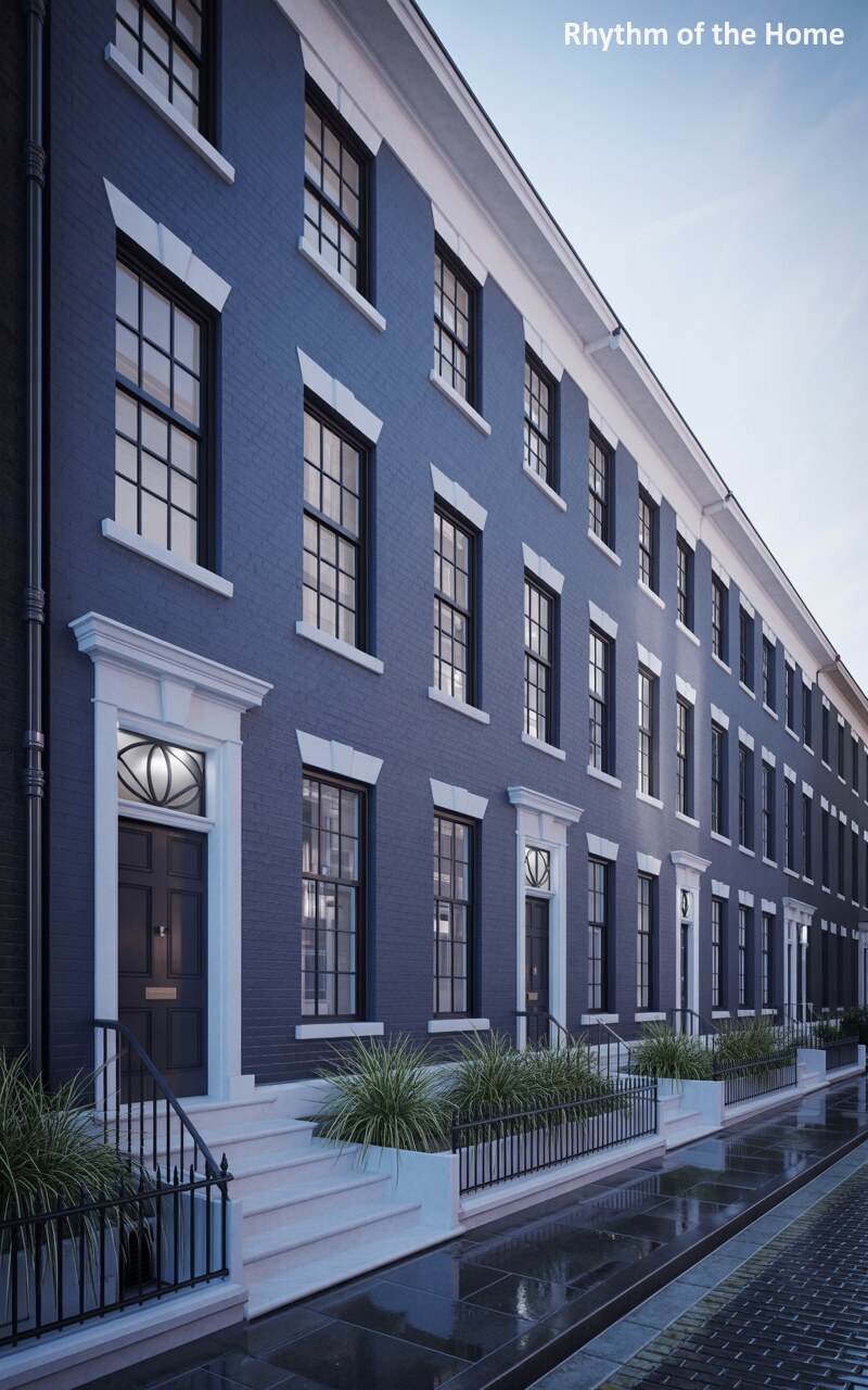 Twilight Blues and Elegant Lines of a Row Federal Home