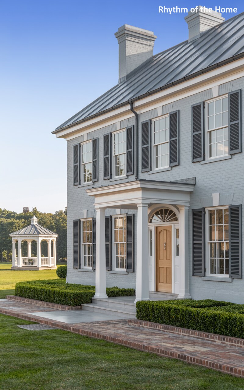 Serene Gray Bricks and a Garden Gazebo Federal Home