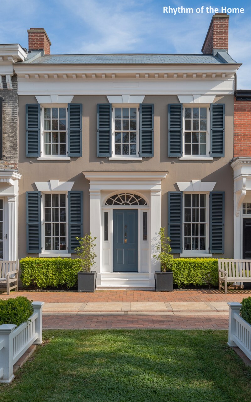 Refined Taupe Facade on a City Street Federal Home