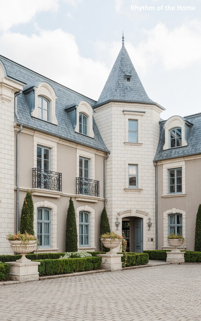 Soft Blue Trimmed Chateausque Home