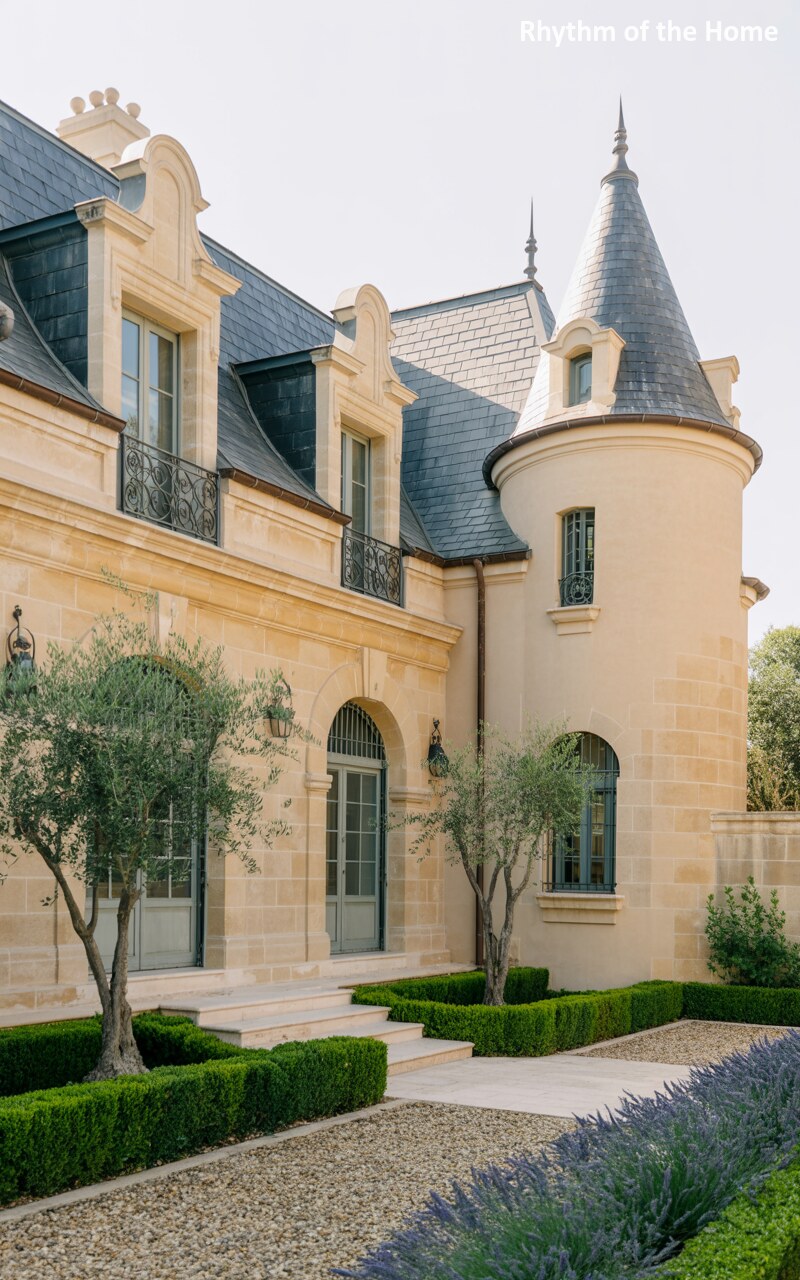 Sun-Drenched Stone Chateausque Home