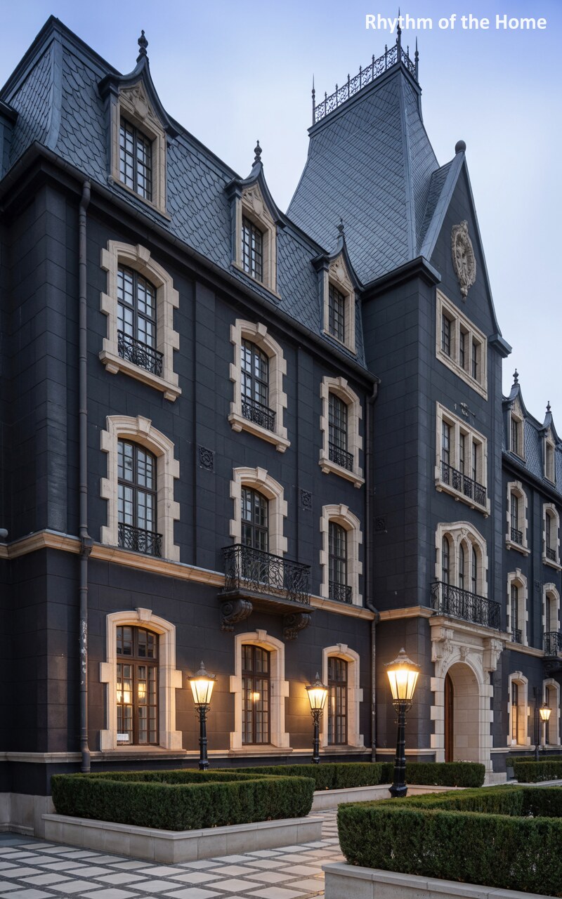 Dramatic Dark Facade Chateausque Home